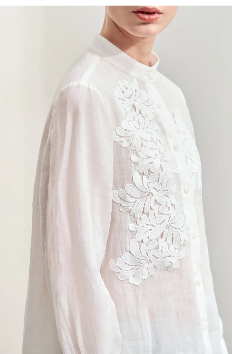 Magnolia Crest Embroidered Ramie Blouse