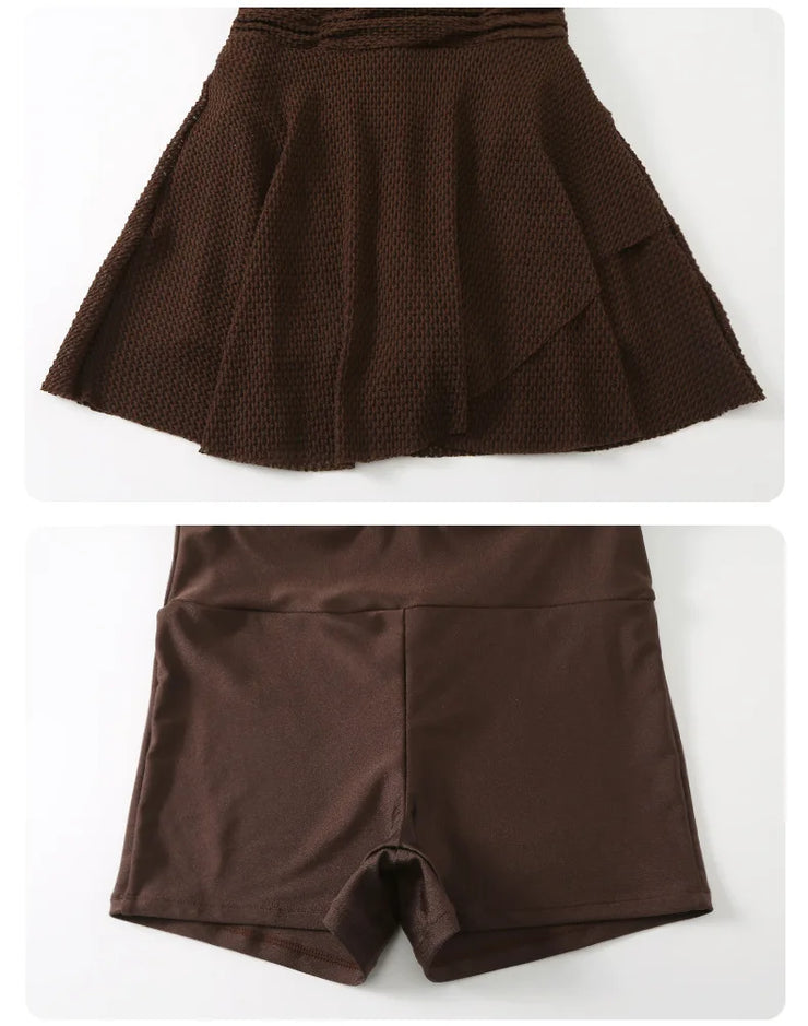 Olive Mocha Flutter-Knit Swimsuit Dress