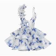 Petal Mirage Open-Back Ruffle Dress