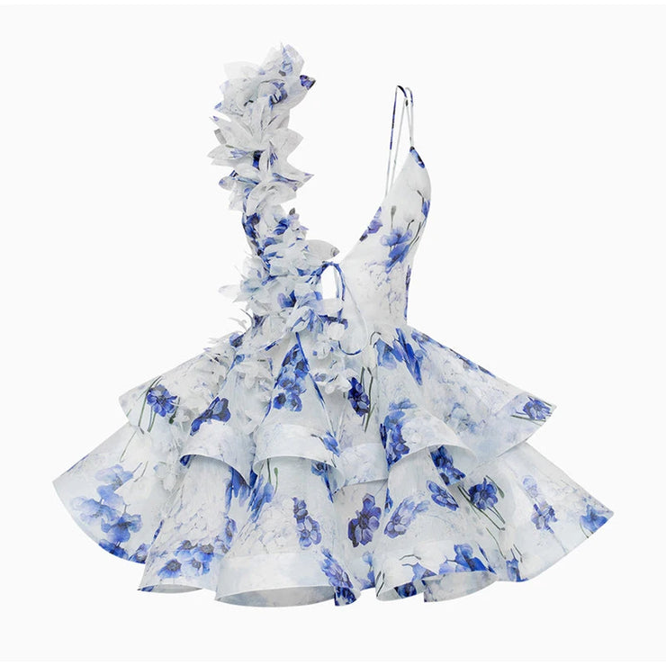 Petal Mirage Open-Back Ruffle Dress