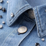 Crystal-Dew Embellished Cropped Denim Shirt