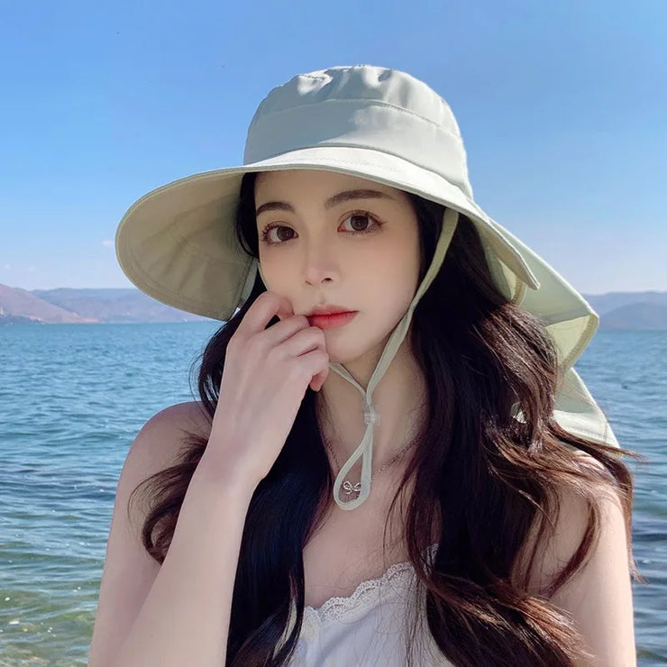 Outdoor Hat Anti UV Neck Protection with Bowknot Wide Brim