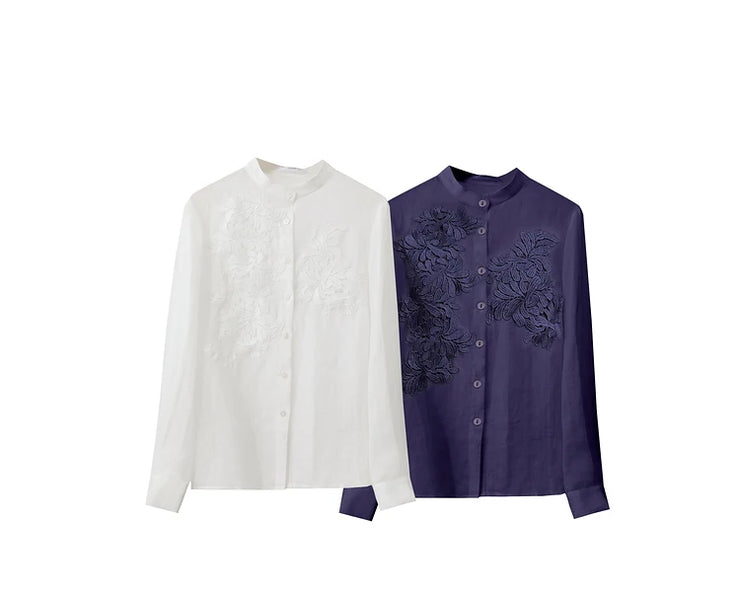 Magnolia Crest Embroidered Ramie Blouse