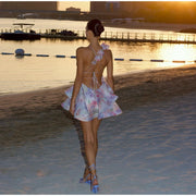 Petal Mirage Open-Back Ruffle Dress