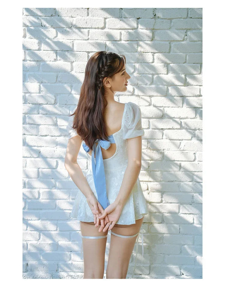 White One-Piece Velvet Backless Swimwear for Women
