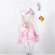 Petal Mirage Open-Back Ruffle Dress