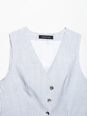 Lady Vest Skirt Shorts Set Women Casual Suits V-Neck Striped Outfits