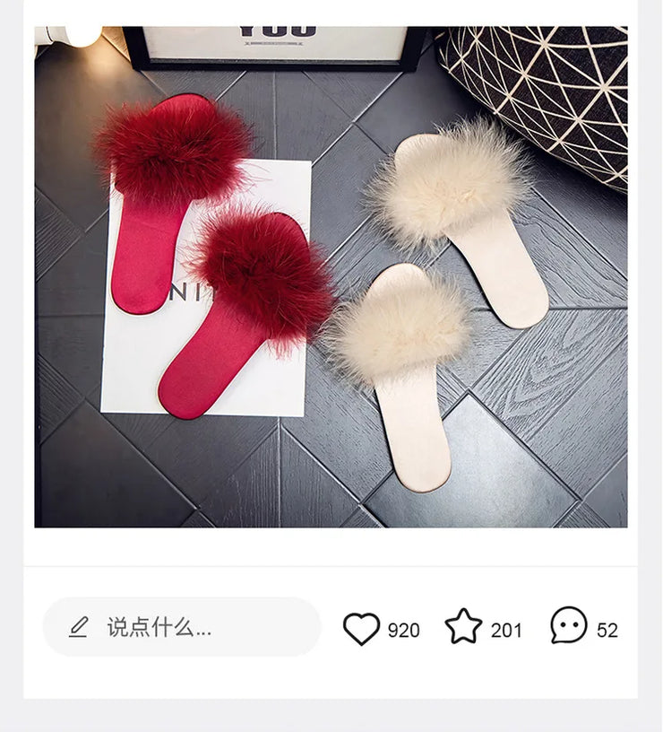 Ladies Flat Slippers with Fur