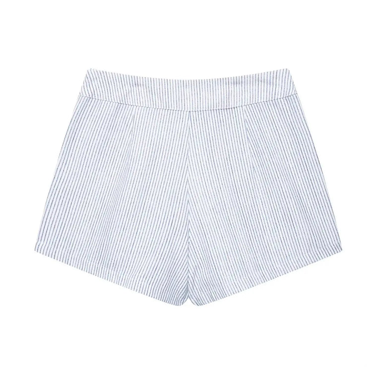Lady Vest Skirt Shorts Set Women Casual Suits V-Neck Striped Outfits