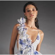 Petal Mirage Open-Back Ruffle Dress