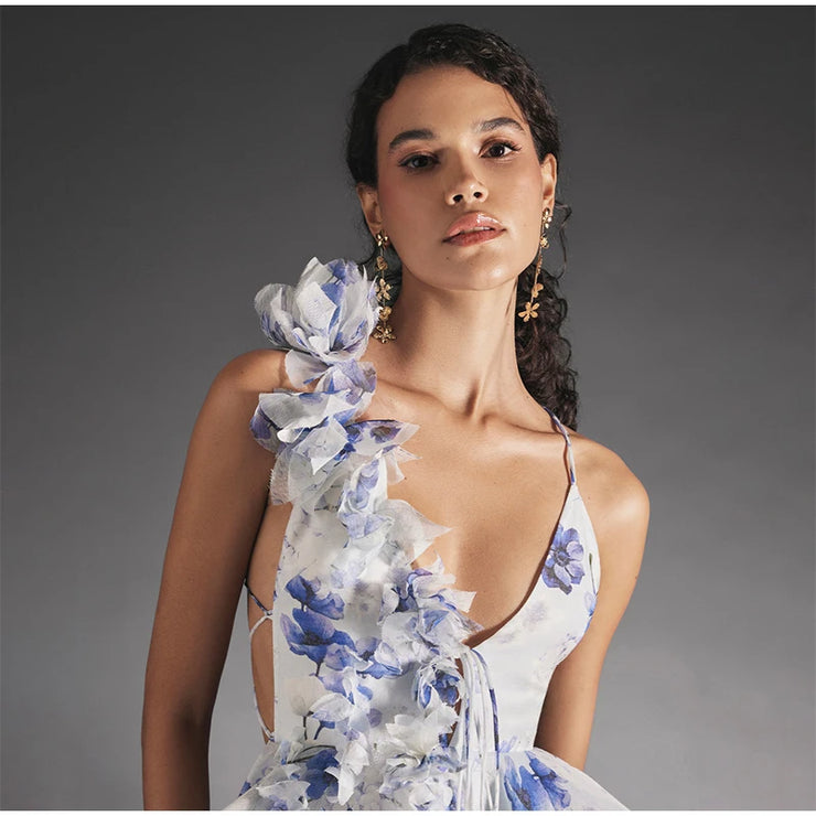 Petal Mirage Open-Back Ruffle Dress