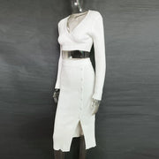 Knit Two-Piece stylish skirt & V Neck Outfit Set
