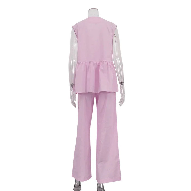 Sorella Linen Set – Tailored Vest & Flowing Wide-Leg Trousers