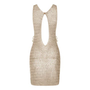 Neck Cut Out Circle Decoration Slim Beach Knit Mini Dress Women