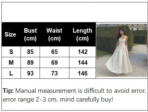 Timeless Elegance – Polka Dot Square Neck Sleeveless Maxi Dres