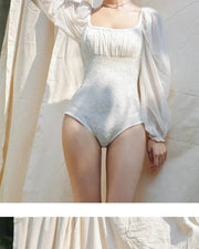 White One-Piece Velvet Backless Swimwear for Women