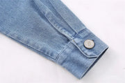 Crystal-Dew Embellished Cropped Denim Shirt