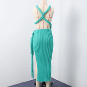 Bold Elegance – Turquoise Knit Backless Mermaid Dress