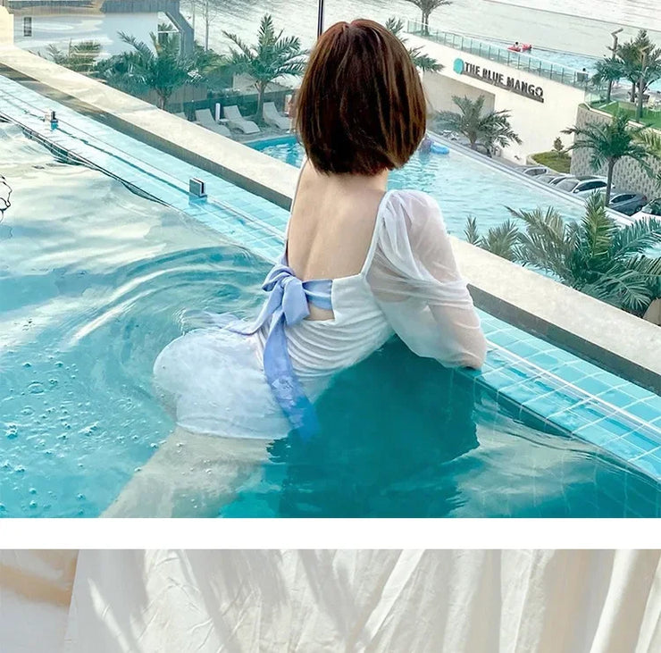White One-Piece Velvet Backless Swimwear for Women