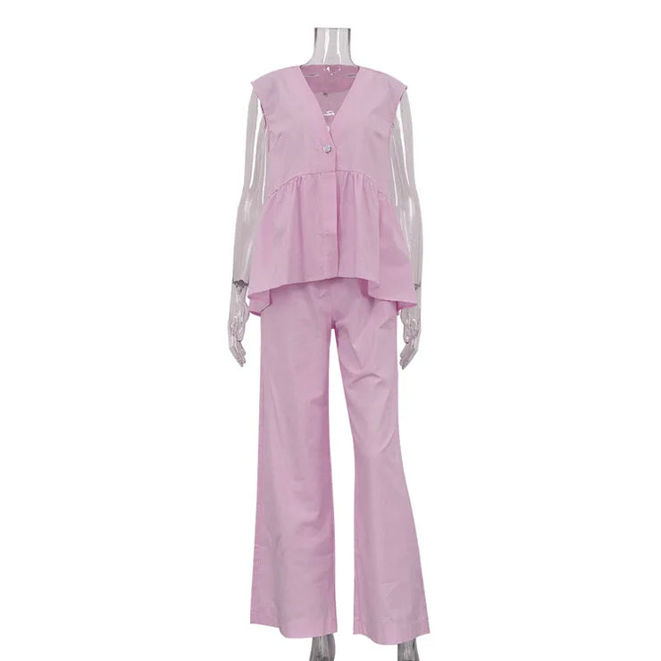 Sorella Linen Set – Tailored Vest & Flowing Wide-Leg Trousers