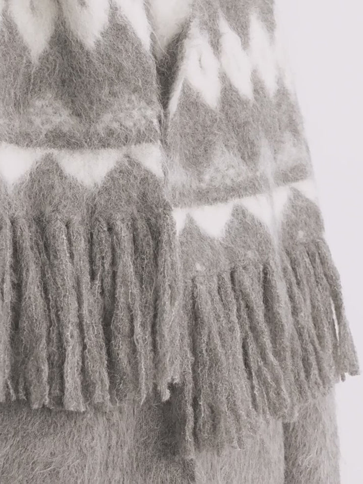 Nepal Alpaca Wool Color Clashing Jacquard Tassel Scarf Winter Warm Shawl