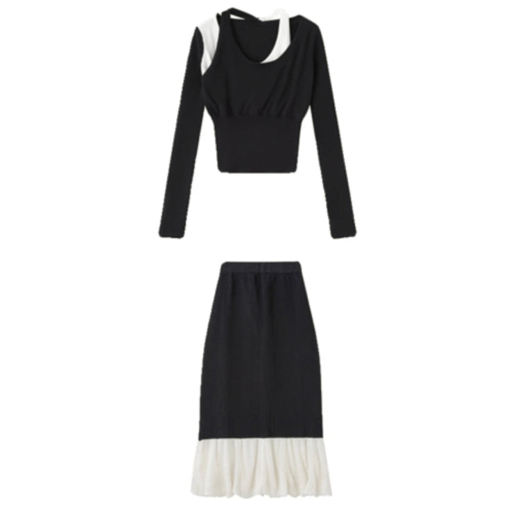 Monochrome Ruffle-Edge Two-Piece Set