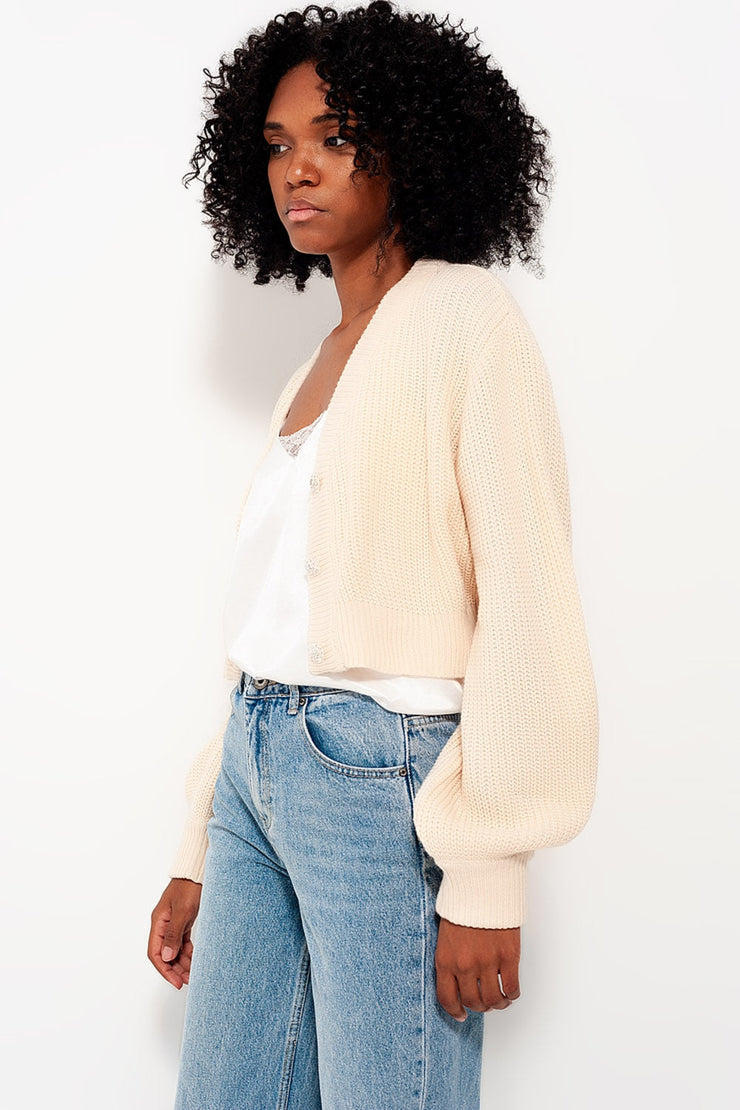 Cream Diamond Button Knit Cardigan