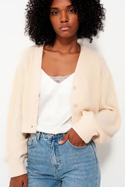 Cream Diamond Button Knit Cardigan
