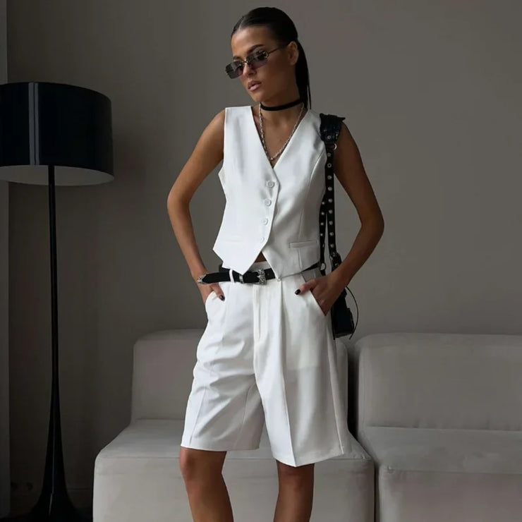 Wolfel Summer Women’s Chic Vest and Shorts Suit Set